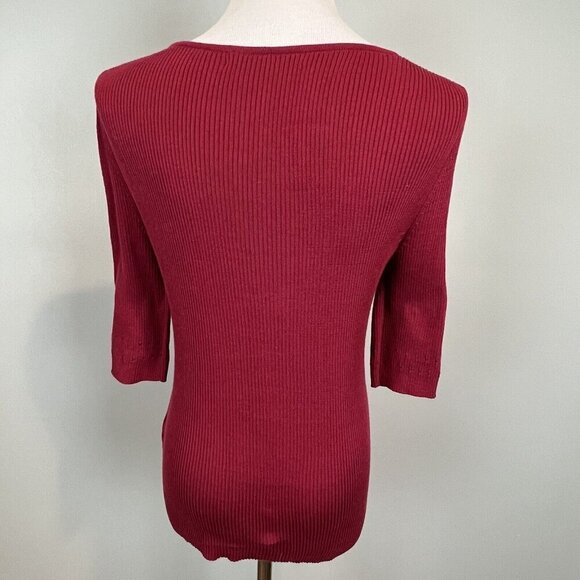 Peruvian Connection Ribbed Knit Top 3/4 Length Sleeves Cut Out Detail Size Small - Picture 6 of 10